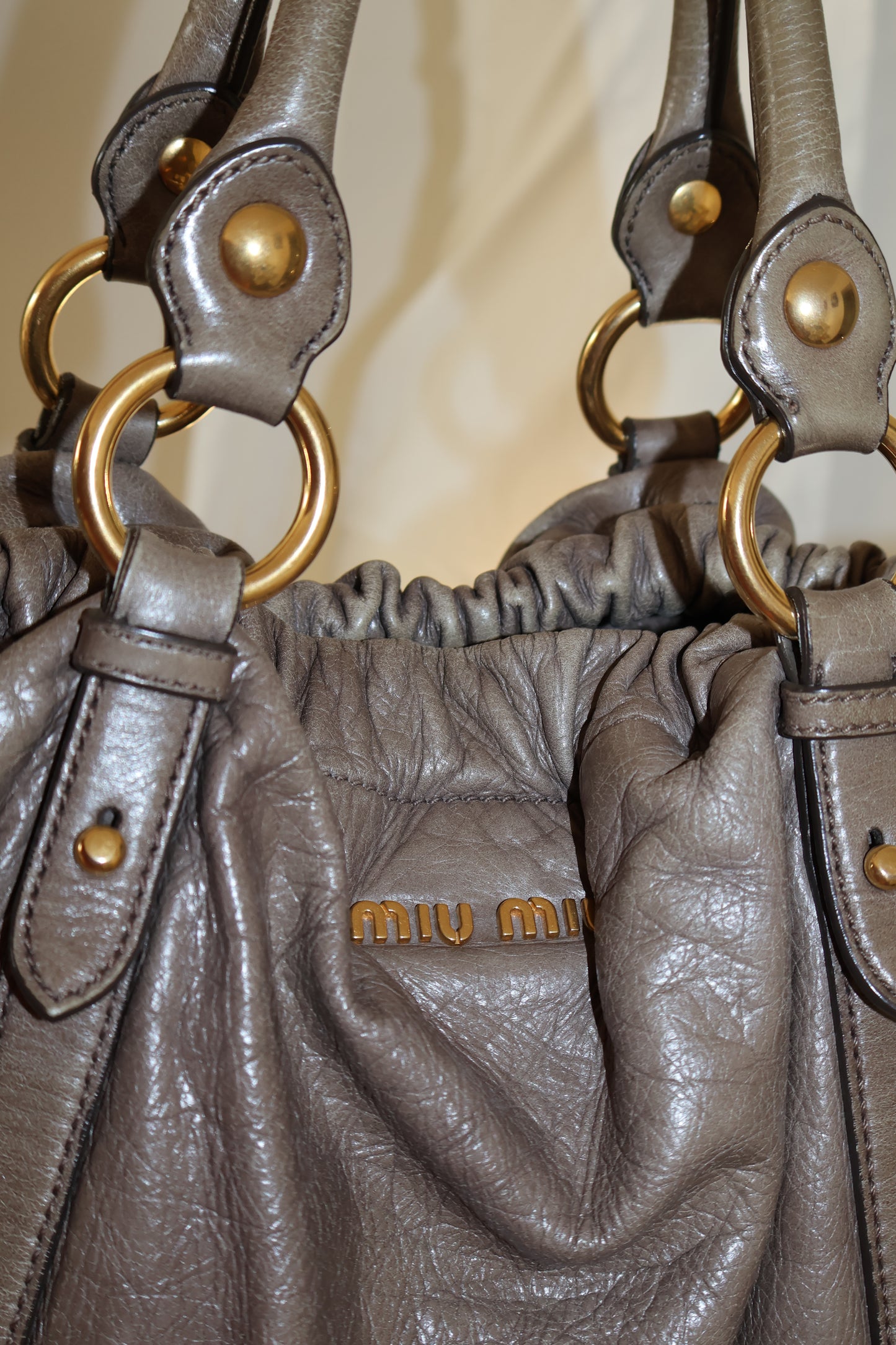 Miu Miu grey Vitello Lux Leather Hobo Bag