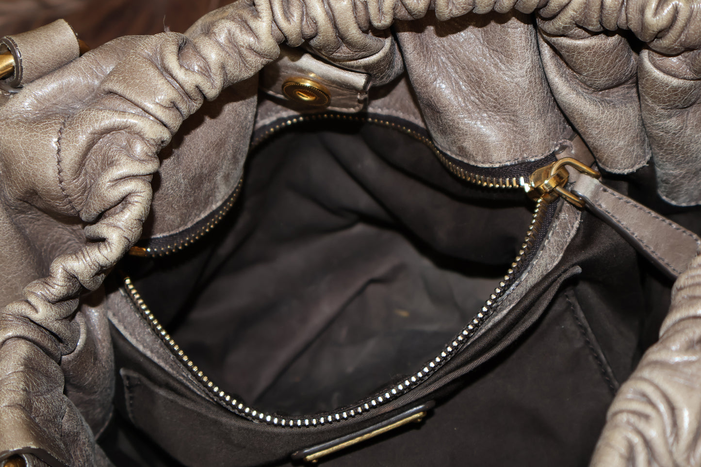 Miu Miu grey Vitello Lux Leather Hobo Bag