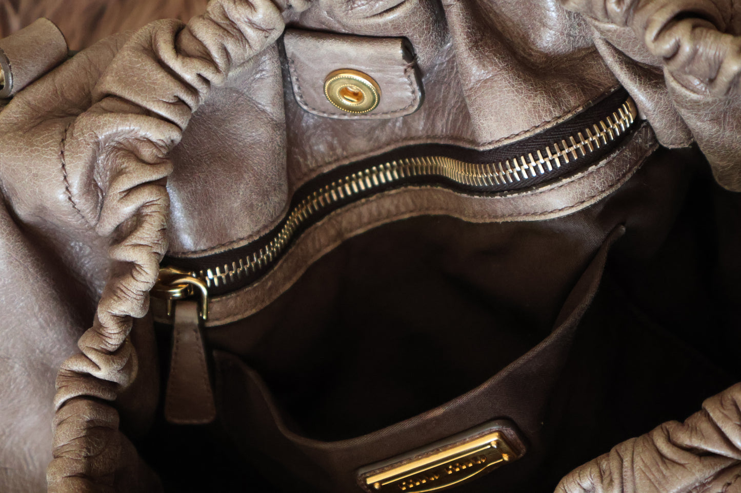 Miu Miu grey Vitello Lux Leather Hobo Bag